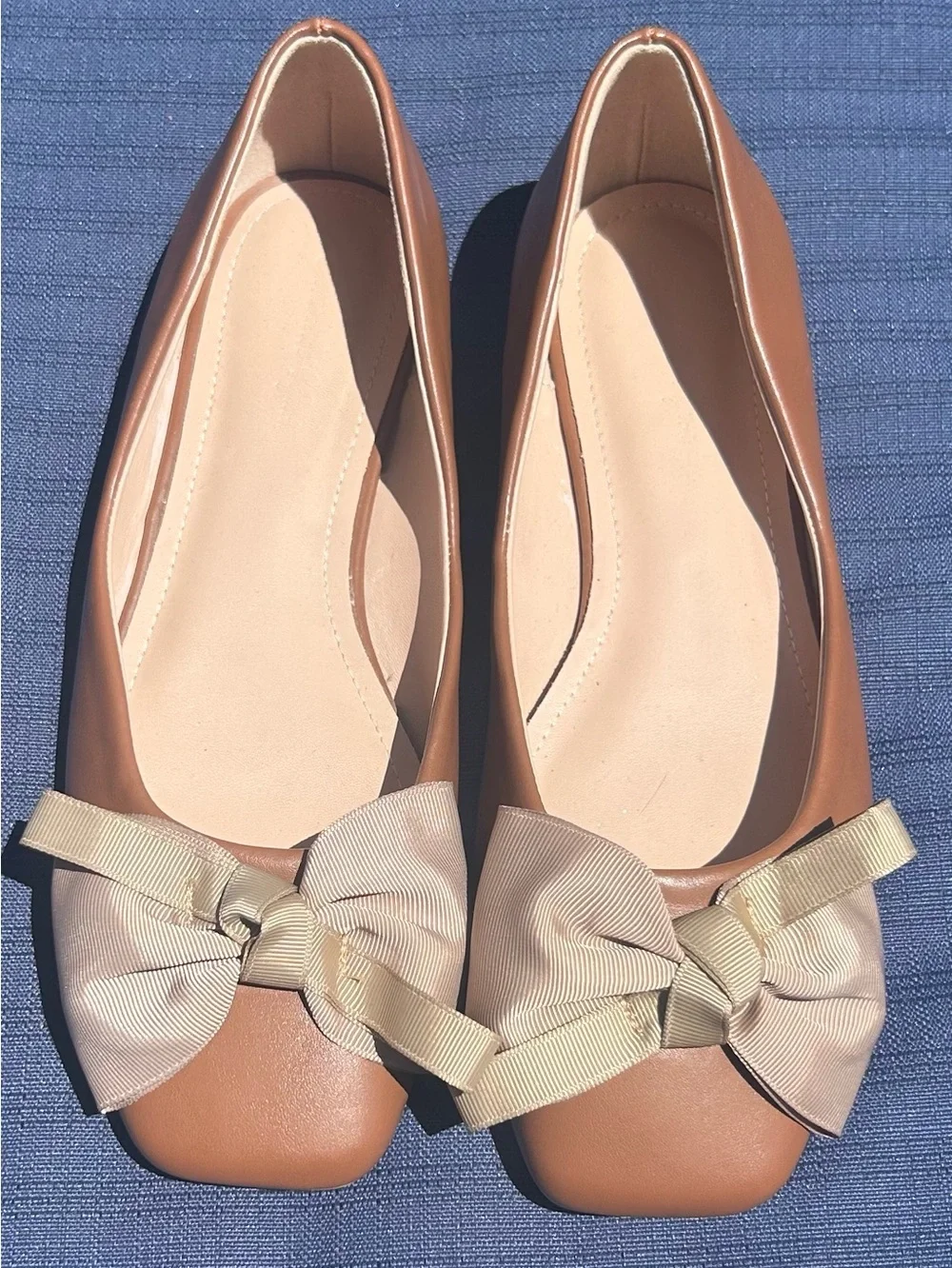 Marcelle Vignon Women’s Brown Shoes Square Toe Flats Olive Bow Size 38.5